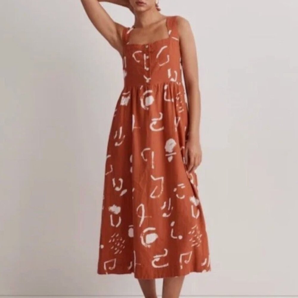 Madewell x Caroline Z Hurley Tank Midi Dress Abstract Alpha Artist Collab MEDIUM